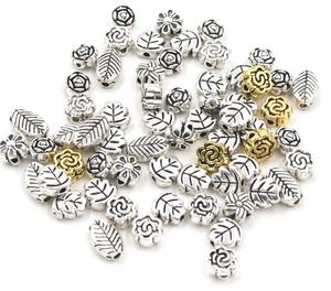 200 pièces alliage d'argent tibétain mélangé fleur feuille perles entretoises en vrac ajustement fabrication de bijoux bricolage