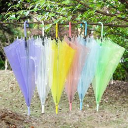 200pcs parapluies transparents parapluies en PVC transparent parapluie à long manche imperméable à la pluie 6 couleurs DH83