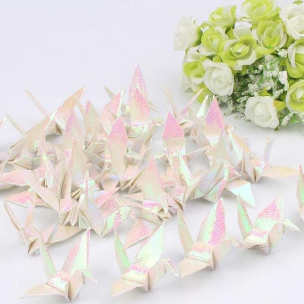 200 UNIDS Papel de Perla Blanca Grúas de Origami Dobladas Guirnaldas de Grúas DIY Para el Fondo del Banquete de Boda Fondo de la Ducha del Bebé Decoración del Hogar 0614