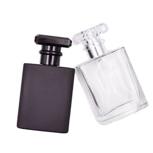 Zwart vet vierkante draagbare glas parfum fles clear spray lege vernevelaar kan container 30ml 50 ml parfums flessen logo invullen Aangepast