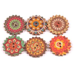 200 pièces boutons en bois 15mm 25mm motif de couleurs mélangées boutons de fleurs ronds boutons vintage avec 2 trous pour la couture bricolage artisanat Dec292D