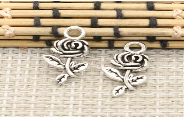 200pcslot antique argent plaqué fleur charmes roses pendentif pour bijoux de fabrication de boucles d'oreilles accessoires de bracelet bricolage 21x13mm9299231