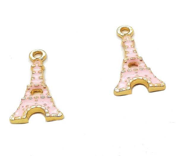 200 pcslot pendentif à breloques tour Eiffel en émail rose bonbon plaqué or 1121mm pour la fabrication de bijoux bricolage Craft3588672