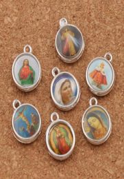 200pcslot émail catholique église religieuse médailles Saints entretoise perles breloque 14x114mm pendentifs en argent antique L17064751566