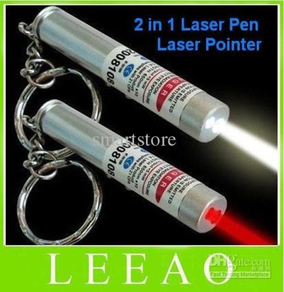 200PCSLOT NOUVEAU 2 IN 1 WHITE LED LIGHTE LED et POINTER LASER ROUGE Keychain Keychain Light Light Key Chain7966855