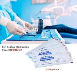 200PCSPACK Zelfafdichting Sterilisatie Zakje Medische graad papier wegwerp Dental Tattoo Tool Storage Bag 260x90mm4468157