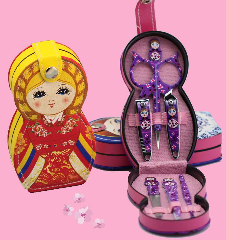 200sets Russian Doll Manicure & Pedicure Set Nail Clippers Scissors Grooming Tools Tweezers Wedding Favor Gift