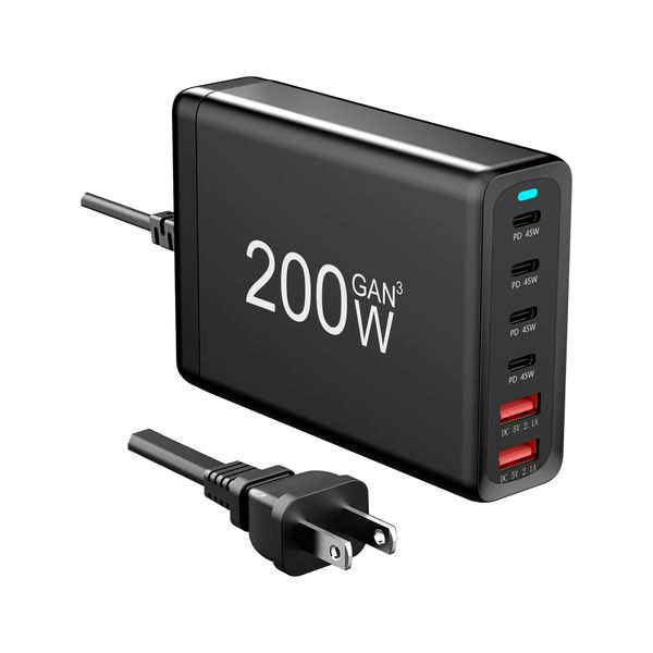 Chargeur multi-usb Gan 200w 120w, 6 Ports, charge rapide, Station d'accueil US EU UK pour téléphone Xiaomi Samsung