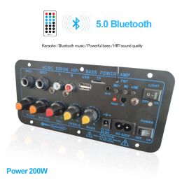 200W AC 220V 12V 24V Digital Bluetooth Bluetooth Amplificador Subwoofer Subwoofer dual micrófono Amplificadores de karaoke para altavoz de 8-12 pulgadas