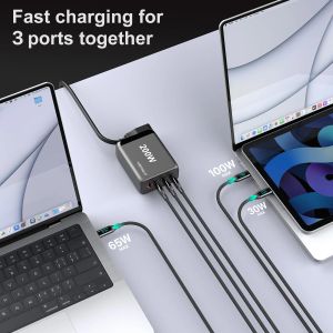 200W Charger mural USB-C GAN, 4 ports USB Fast Charge PD100W PPS 45W SCP QC5.0 pour ordinateur portable MacBook, ThinkPad, Yoga, Dell, iPhone 13