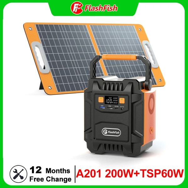 Generador solar portátil de 200 W Batería de iones de litio de 172 Wh Estación de energía de 110-240 V con panel solar portátil de 18 V Cargador solar de 60 W