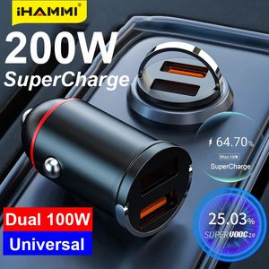 200W kleinste autolader Dual Port 100W USB QC3.0 Auto -adapter Supercharge voor iPhone Huawei Honor Oppo Vivo