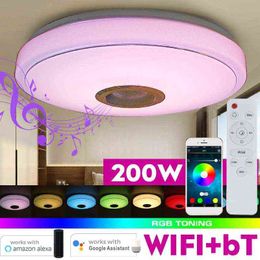 200W WiFi Modern RGB LED Luz de techo Iluminación para el hogar APLICACIÓN bluetooth Luz de música Lámpara de dormitorio Lámpara de techo inteligente Control remoto W220307