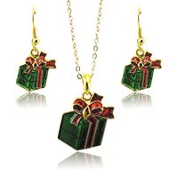 Jinglang Conjuntos de Jóias de Moda Banhado A Ouro Verde Presentes de Natal Para As Mulheres Encantos Brincos Colar Conjuntos SDTZ0013