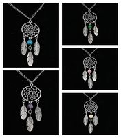 Dreamcatcher&Feather Charms Vintage Silver Chain Choker Coll...