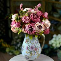 1 stücke (8 köpfe / bund) 47 cm / 18,5 "Künstliche Pfingstrose Blume Gefälschte Pfingstrosen mit Schaum Beeren Hortensien Blumen für Hochzeit Bouquets