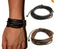 Haute qualité en cuir véritable Bracelets Wrap multicouche tressé charme corde mode hommes femmes bijoux faits à la main Nouveau 30pcs