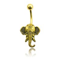 Recentemente, barriga de moda anel de aço inoxidável vintage vintage elefante cabeça umbigo piercing jóias