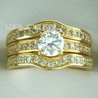 18k yellow Gold Fille engagement wedding ring sets w crystal...