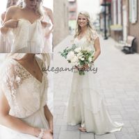 Lace Wrap Bohemian Country Wedding Dresses with Cap Sleeve V...