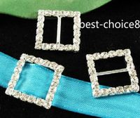 Darmowa Wysyłka 20mm 50 sztuk Hot Silver Plated Crystal Rhinestone Ribbon Square Shaped Klamra Klamra Slider Wedding Supplies Bary