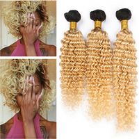 Deep Wave 1b / 613 Två ton Ombre Human Hair Extensions Partihandel 10-30 "Bästa Virgin Indian Blonde Ombre Mänskligt Hårväv Buntar 3st