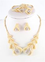 African Dubai Wedding Jewelry Set Fashion 18K Gold Plated Morning Glory Crystal Necklace Bangle Ring Earring Set