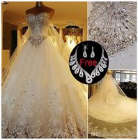 2019 Modest sparkly Crystal lace Wedding Dresses Luxury Cath...