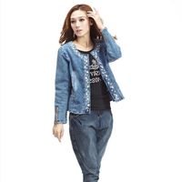 Wholesale- Plus Size 4XL jeans jacket women Denim Patchwork Outwear Jeans Coat For Women Long-sleeved Jeans Rivets Jacket W493