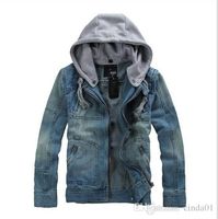 Denim Blue Jean Jacken Mäntel Männer Herbst Winter Mit Kapuze Casual Jacke Plus Size Outwears Abnehmbarer Hut