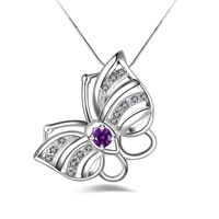 Gratis verzending Mode Hoge Kwaliteit 925 Silver Butterfly Purple Diamond Sieraden 925 Silver Necklace Valentijnsdag vakantie geschenken Hot 1674