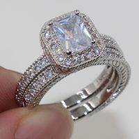 Vintage Jewelry Lovers 3ct white Topaz 10KT White Gold Filled Simulated Diamond women Wedding Band Ring Set Size 5-10