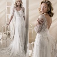 Romantic Bohemian Wedding Dresses with Wrap Soft A Line Stra...