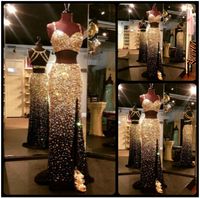 Gorgeous Bling Two Piece Prom Klänningar Sexig High Slit 2016 Mermaid Rhinestone Prom Gowns Sparkly Luxury Formal Afton Dresses