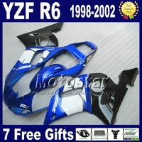 Yamaha YZF600 98-02 화이트 블루 블랙 페어링 키트 YZFR6 YZF-R6 1998 1999 2000 2001 2002 페어링 세트 YZF600 VB88