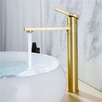 Brushed Gold Basin Faucet Solid Brass Bathroom Sink Water Ta...