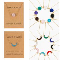 8 Colors Quartz Gemstone Gold Necklace Moon Round Shape Korean Jewelry Womens Drusy Necklace Gift with Retail Card