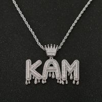 Custom Name Crown Bail Purple Drip Letters Necklaces & Pendant For Men Women Gold Color Cubic Zircon Hip Hop Jewelry