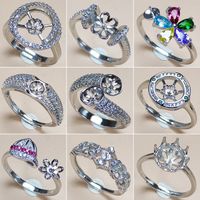 DIY presente Anillos de perlas brillantes Ajustes S925 anillos de plata joyería del anillo de la Mujer de la boda accesorios ajustables Anillo