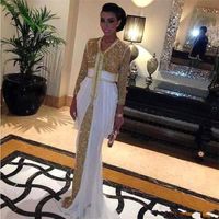2019 paillettes robes de soirée en mousseline de soie caftan robes de soirée formelles Abaya à Dubaï avec le train blanc robe caftan robe de bal marocaine