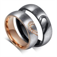 Titanium Lovers Ring Micro Diamond Ring Love Shape Couple Ri...
