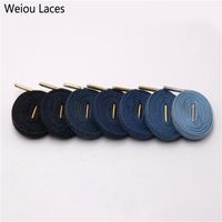 WEISOOU 8mm Premium Flache Denim Schnürsenkel Metall eglet Classic Laces Anpassen Ihrer Tritte Blaue schwarze Schnürsenringe für Turnschuhe