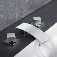 新しいデザイン滝バスルームの洗面台2ハンドル3穴デッキマウント洗面所固体真鍮クローム仕上げバスタブホットコールドミキサータップ