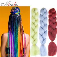 Nicole 24inch Omber Jumbo oplatanie Crochet Włosy Nowy Styl Soft Kanekalon Fieber Black-fioletowo-niebieski kolor Rainbow Syntetyczne przedłużanie włosów