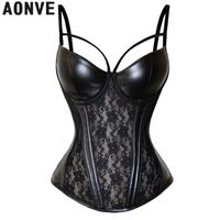 Corset Sexy Steampunk Bustier Gothic Leather Black Lace Lingerie Floral Corset Plus Size Korse 6xl Sexy Overbust Goth Clothing Y19070201