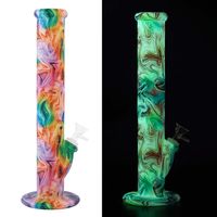 Glowing 14&#039;&#039; straight bong Rainbow Silicone Smoking Glass Water Pipe Portable Hookah Tobacco Pipes With Glass Bowl Vaporizer Wholesale