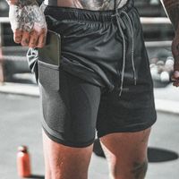 2 em 1 duplo aptidão que funciona Shorts para homens Trainning Ginásio Curto Quick Dry Jogging Calças de compressão leve Plus Size