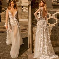 2020 Fall Berta Wedding Dress Sheer Long Sleeve Plunging V N...