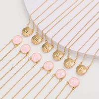 Round Shell English Alphabet Necklace for Women Pink Face Go...