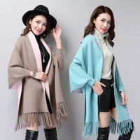 Frauen Pashmina Tücher Wraps mit Ärmeln Warme Schal Kaschmir dicker, massiver Herbst Winter doppelseitiger Mantel